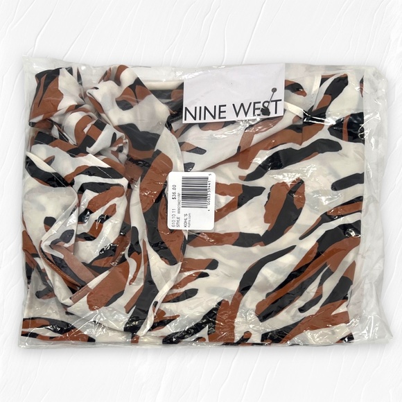 Nine West One-Shoulder Top Ruffle Neck Bow Accent Brown Zebra Print Size XL NEW - Picture 4 of 5